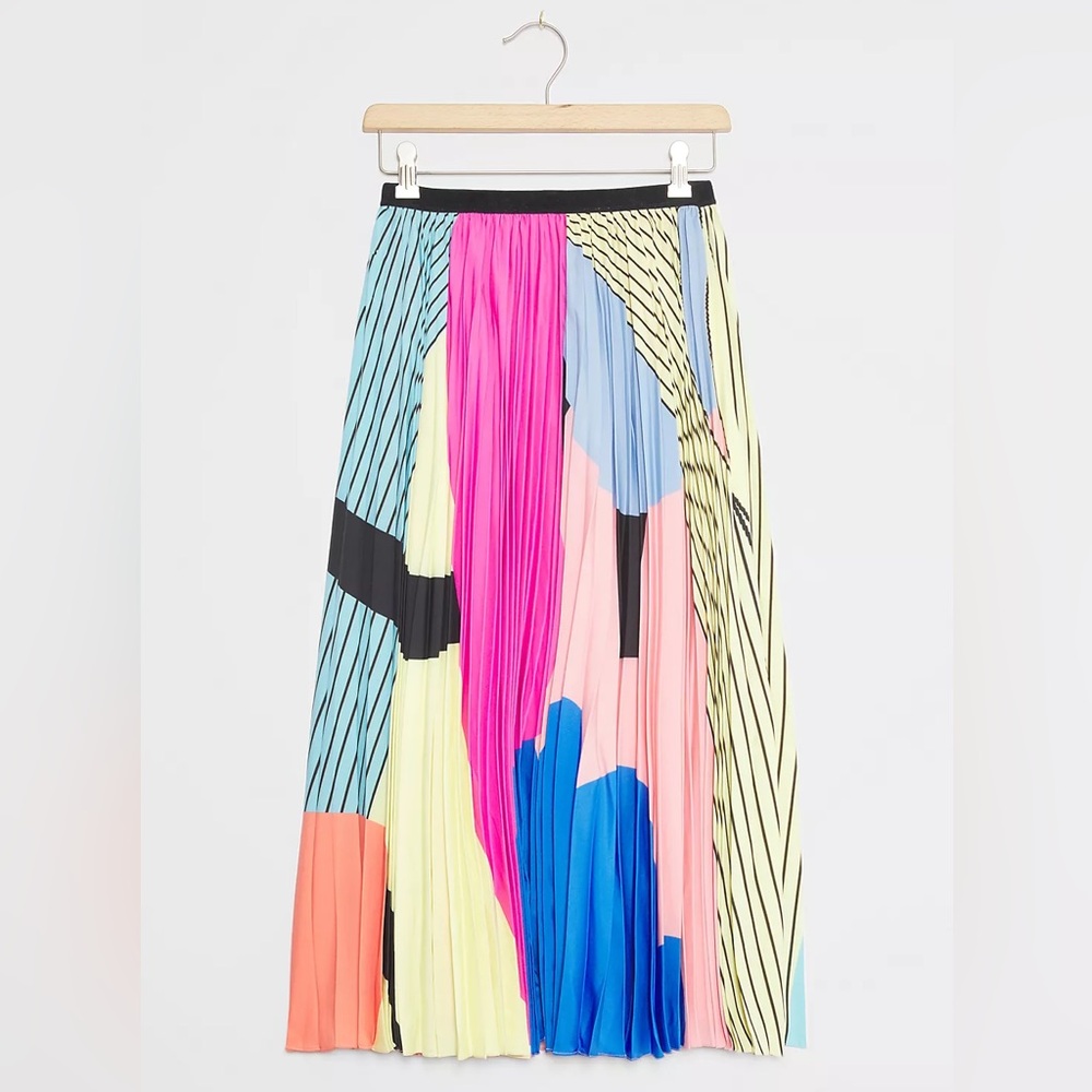 Anthropologie Geisha Designs Uma Pleated Abstract Midi Skirt - S